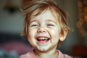 Joyful laughing toddler. AI image