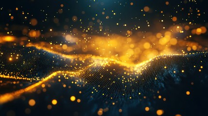 Naklejka premium Golden particles shimmering in the dark