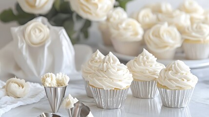 Elegant White Rose Cupcakes,  Delicious Bakery Style