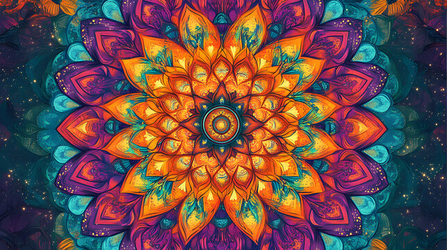 un mandala colorido con dise&ntilde;o simetrico elemento decorativo y ornamental dise&ntilde;o artistico oriental