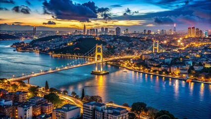 Fototapeta premium Istanbul Bosphorus Night Aerial View: Stunning Cityscape at Dusk