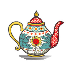 Vintage Decorative Teapot Illustration 