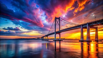 Obraz premium Jamestown Verrazzano Bridge Silhouette Rhode Island Sunset Dramatic Sky