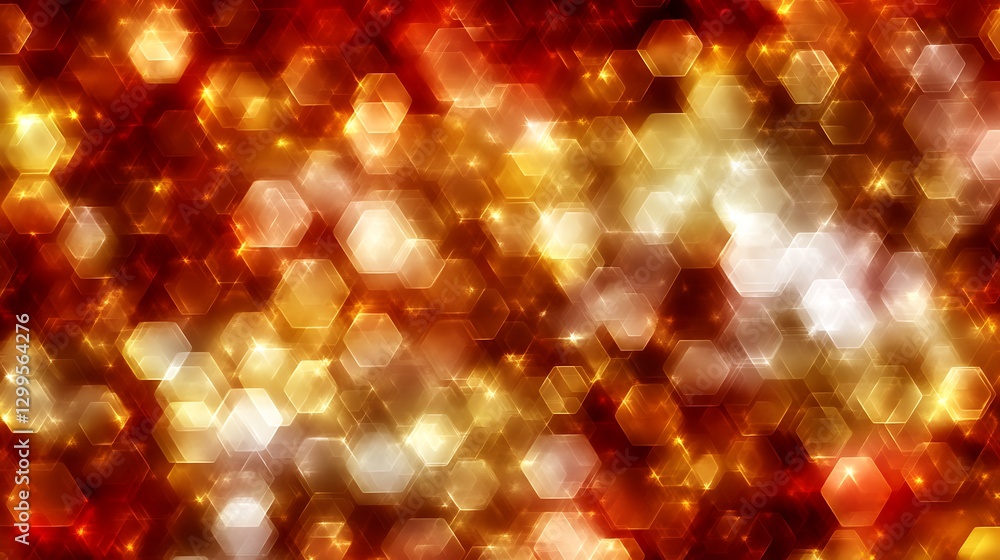 Poster abstract golden lights background with bokeh effects and hexagonal shapes celebration design