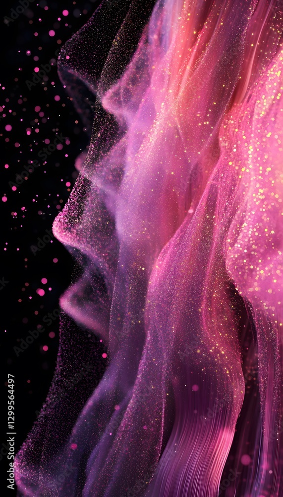 Poster abstract composition featuring flowing streams of light and particles