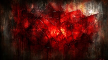 Fototapeta premium Abstract Red Burst of Energy and Passion with Geometric Fragments Dark Ominous Background