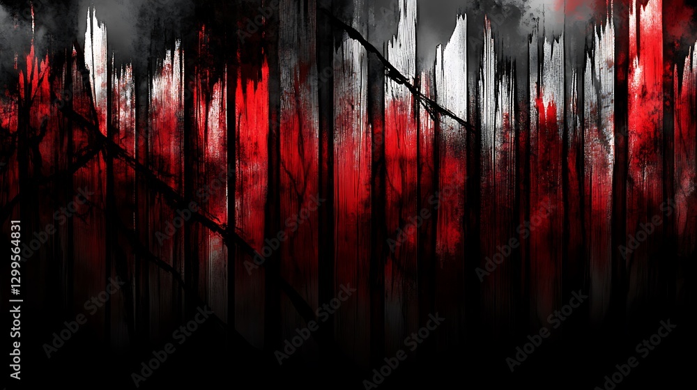 Aufkleber abstract vertical strokes in red white and black create a powerful and ominous visual composition