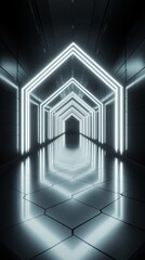 Obraz premium futuristic neon corridor with hexagon floor