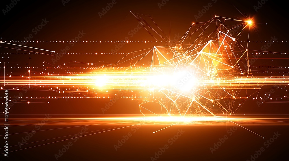 Poster digital connectivity abstract technology background with light streaks and geometric shapes