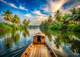 Fototapeta premium Kerala Backwaters: Houseboat Cruise on Alleppey's Serene Waters