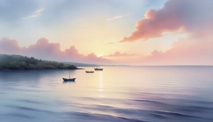 Peaceful Sunset at Beach with Boats