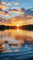 Fototapeta premium serene sunset over calm lake