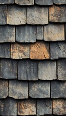 Close up view of aged and textured roof tiles
