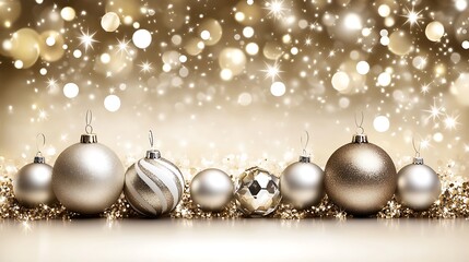 Gleaming Christmas Ornaments Arranged With Festive Bokeh Lights Holiday Background Celebration