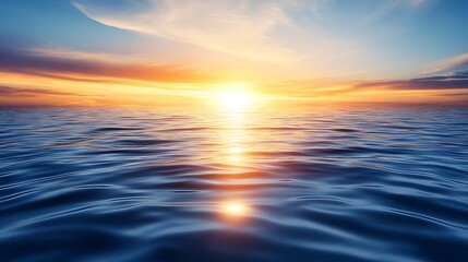 Fototapeta premium Golden Hour Reflection Serenity Ocean Waves at Sunset Azure Sky Horizon Tranquility Peaceful Scene