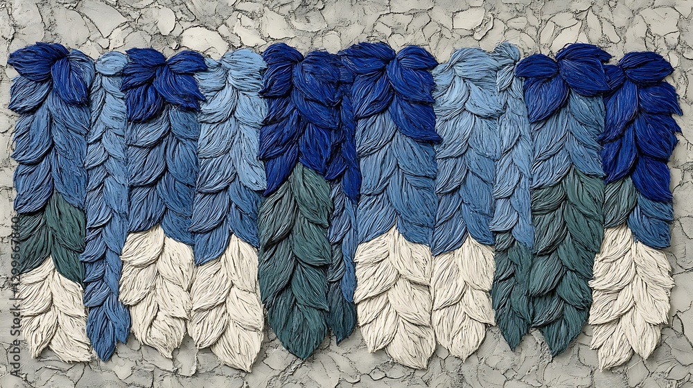 Poster gradient leaf relief array blue color palette artistic expression textured surface wall decoration
