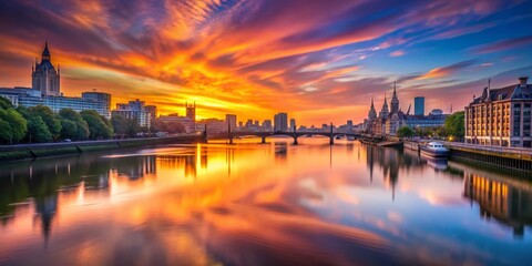Naklejka premium London Sunrise: Long Exposure Thames River Photography