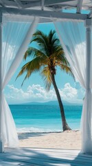 tropical beach paradise view from gazebo