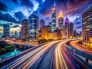 Fototapeta premium Long Exposure Light Trails Cityscape at Night - Urban Night Photography