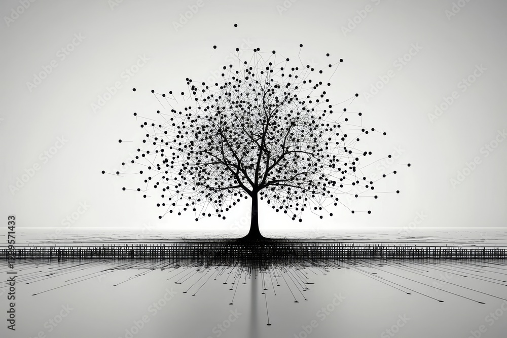 Poster exploring the fusion of nature and technology with a minimalist design.