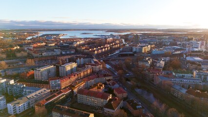 Aerial Sunset View of Karlstad, Sweden with Cityscape and Waterfront