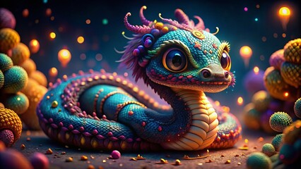 Fototapeta premium Long Exposure Photo of a Plush Chinese Zodiac Snake Mascot
