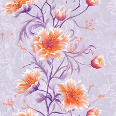 Fototapeta premium Vibrant and Elegant Floral Pattern with Blooming Flowers and Lush Foliage