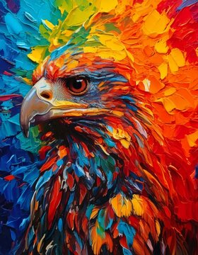 &Aacute;guila digitalmente dise&ntilde;ado basado en &oacute;leo sobre lienzo multicolor