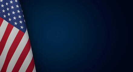 Photograph of an American flag on a blue background with copy space