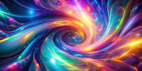 Swirling psychedelic colors blend with holographic light effects, colorful, holographic,  colorful