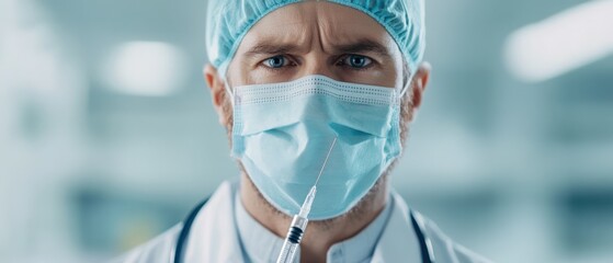 Concerned doctor holds syringe with vaccine