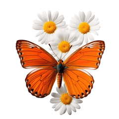  butterfly on white daisy flower on transparent background