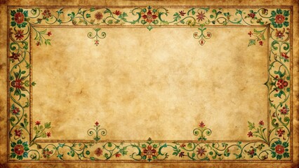 Ornate medieval border illustration on aged parchment background