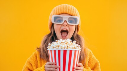 Girl Enjoying a Movie with Popcorn