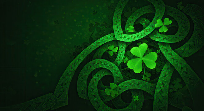 Green Clover and Shamrock Pattern with Textured Background for St. Patrick's Day Celebration