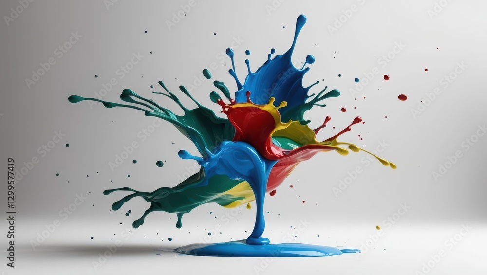 Poster vibrant colorful paint splashing on a white surface creating a stunning abstract art effect