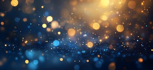 fond lumineux abstrait avec des bokeh dorés et bleus dans l'obscurité, représentant la magie et l'illumination effets lumineux. - Noël, fêtes de fin d'année décembre janvier,
