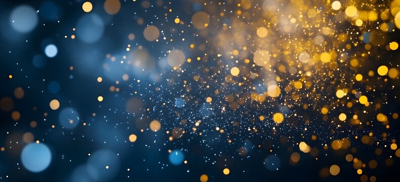 fond lumineux abstrait avec des bokeh dor&eacute;s et bleus dans l'obscurit&eacute;, repr&eacute;sentant la magie et l'illumination effets lumineux. - No&euml;l, f&ecirc;tes de fin d'ann&eacute;e d&eacute;cembre janvier,
