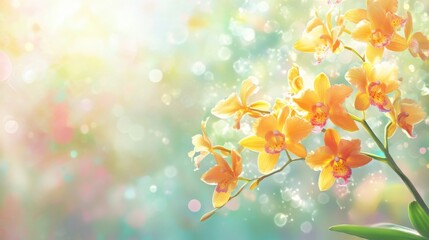 Fototapeta premium orange orchids blooming in sunlight