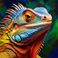 Iguana multicolor, procedente de zonas acu&aacute;ticas, concepto de mascota y alegr&iacute;a.