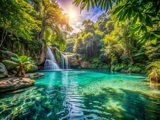 Lush Tropical Natural Pool: Crystal Clear Water & Vibrant Greenery