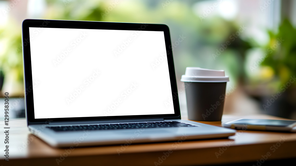 Aufkleber editable laptop mockup with empty png screen in a modern office setting for branding and display