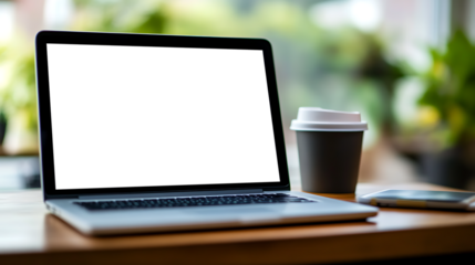 Editable Laptop Mockup with Empty PNG Screen in a Modern Office Setting for Branding and Display