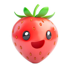 Obraz premium Adorable Cartoon Strawberry with Smiling Face Against White Background