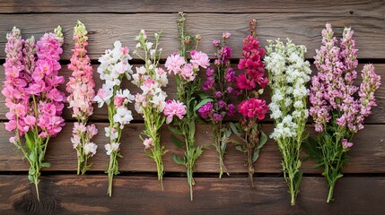 Beautiful Pink Purple White Flowers Wooden Background Floral Arrangement Pretty Spring Summer Botanical Bouquet Nature Photography Blooming Delicate  