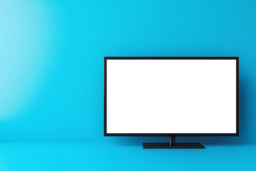 Modern Smart TV with a Clear PNG Display on a Blue Background, Perfect for Personalized Branding.