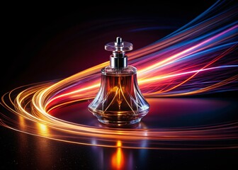 Luxury Ocean Perfume Bottle, Long Exposure, Black Background - Stock Photo