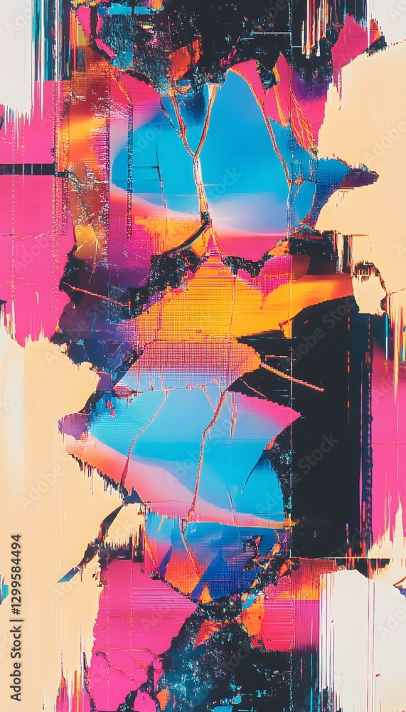Poster abstract artistic composition featuring fragmented sections with vibrant colors