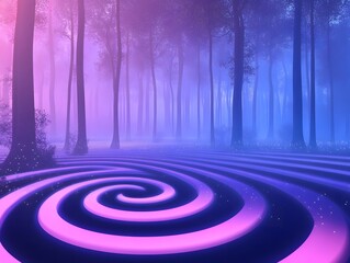 Fototapeta premium Enchanting Spiral Path Through Glowing Misty Fantasy Forest Landscape