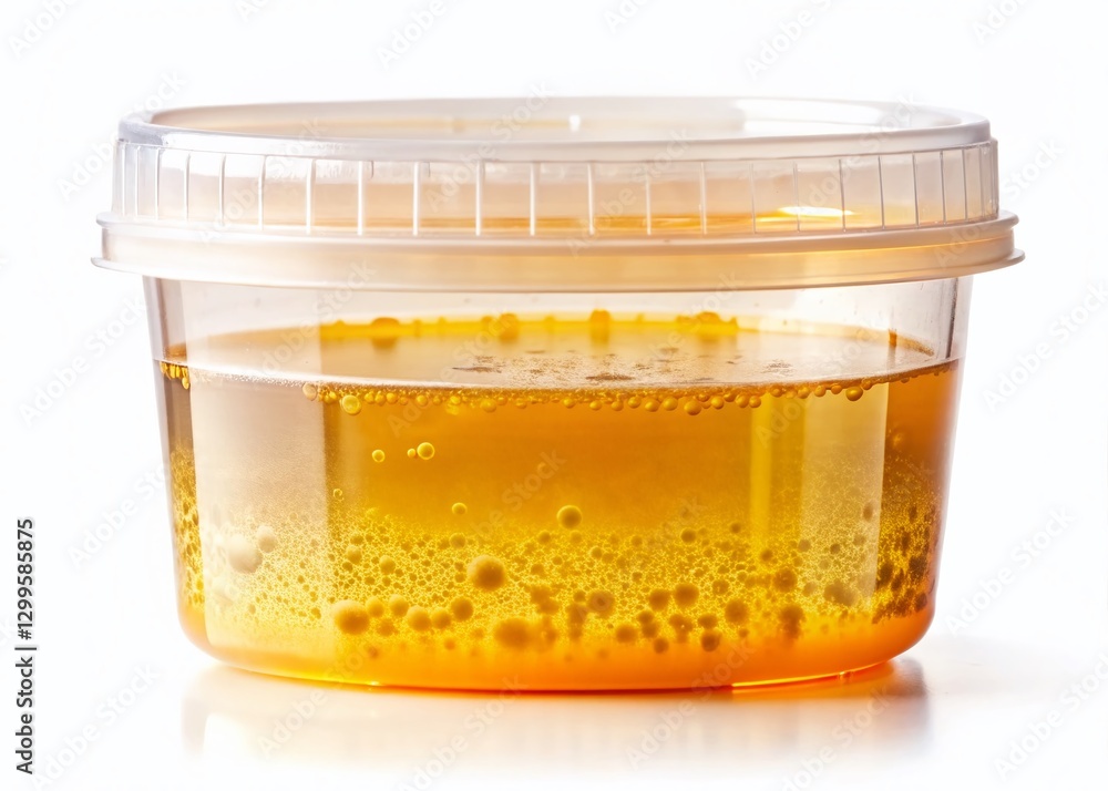 Poster macro close-up of urine analysis pattern in plastic container - isolated on white